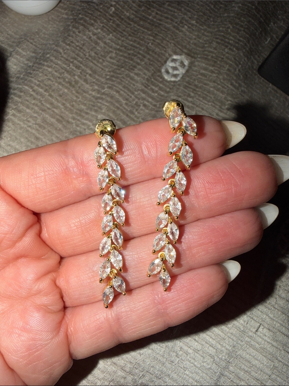 REVOLVE Gold and Clear Leaf Cascade Drop Earrings